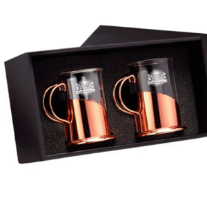 Set de 2 Tazas Vidrio y Metal Cobrizado Personalizadas