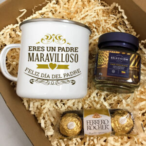 Gift Box Café Instantáneo Chocolate más Bombones Ferrero y Taza Enlozada XL - Imagen 1