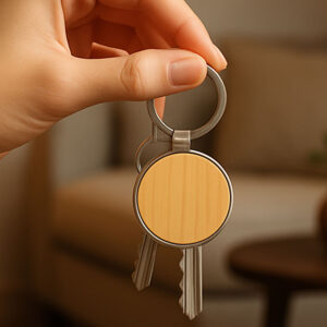 Llavero Redondo "KICER" Madera y Metal Corporativo - Imagen 3